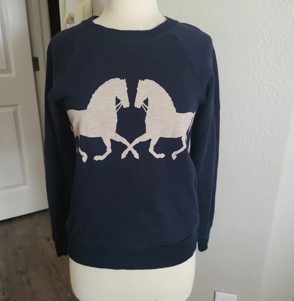 J.Crew Navy Blue Horsing Around Print Sweatshirt Sz S